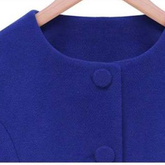 Gorgeous Fur Design Woolen Cape Coat - Blue
