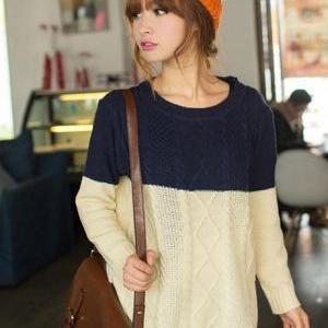 Loose Color Blocking Sweater Pullover -..