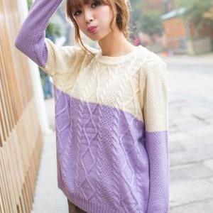 Loose Color Blocking Sweater Pullover -..