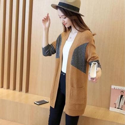 Simple Design Long Sleeve Long Cardigan Sweater -..