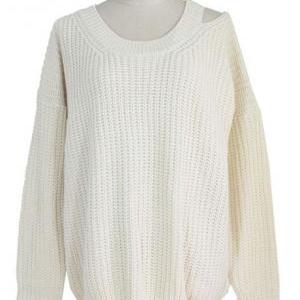 Casual Round Neck Cutout Design Pullover Sweater -..