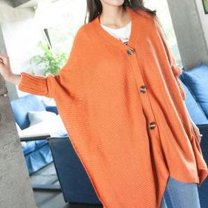 Loose Button Fly Long Sleeve Knitting Wool Sweater..