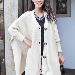 Loose Button Fly Long Sleeve Knitting Wool Sweater..