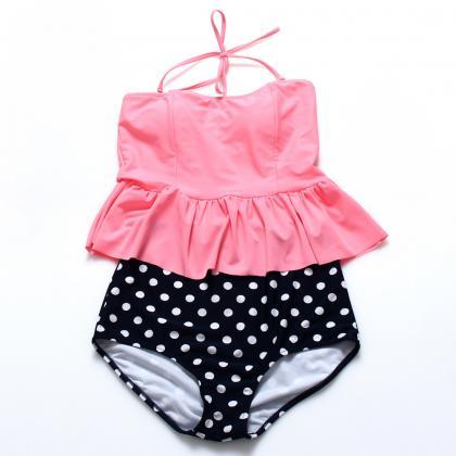 Cute Dot High Waist Bikini Set - Pink..