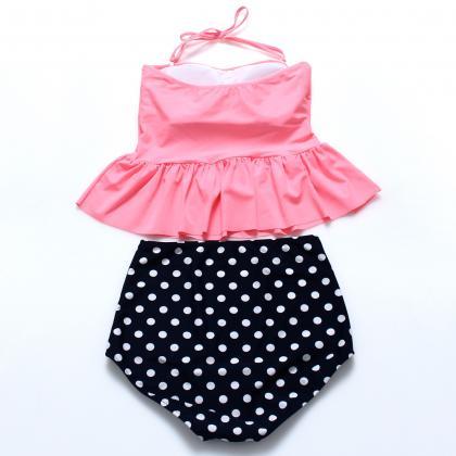 Cute Dot High Waist Bikini Set - Pink..