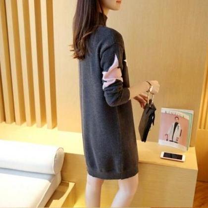 Cute Star Loose Pullover Sweater Dress - Dark Grey