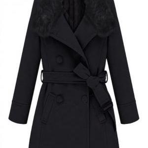 Luxury Fur Decoration Double Breasted Trench Coat..