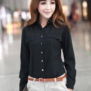 Black Button Down Collared Long Sleeves Shirt