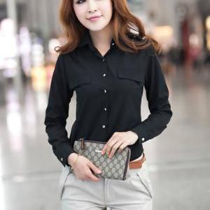 Black Button Down Collared Long Sleeves Shirt