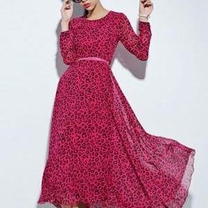 Vogue Stacked Rose Leopard Long Sleeve Maxi Dress