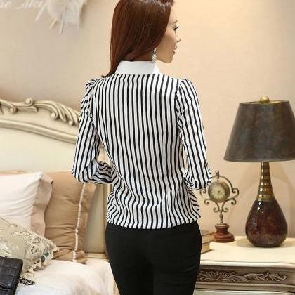 Fashion Stripe Patchwork Long Sleeve Shirt - For..