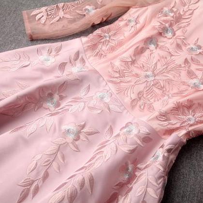 Fashion Luxury Gorgeous Embroidered Dress - Pink