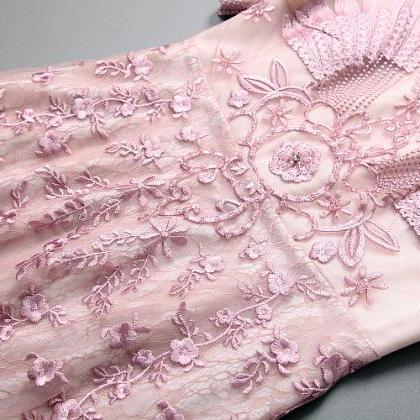 Luxury Pink Gorgeous Embroidered Lace Dress