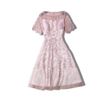 Luxury Pink Gorgeous Embroidered Lace Dress