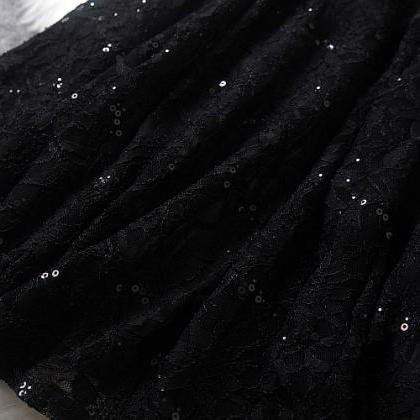 Designer Sequined Embroidered Lace Dress - Black