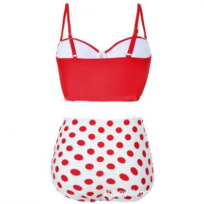 Women Red Dot Bikini High Waist Swimsuit