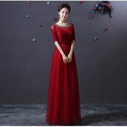 Designer Evening Party Long Dress - Wine Red