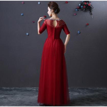 Designer Evening Party Long Dress - Wine Red