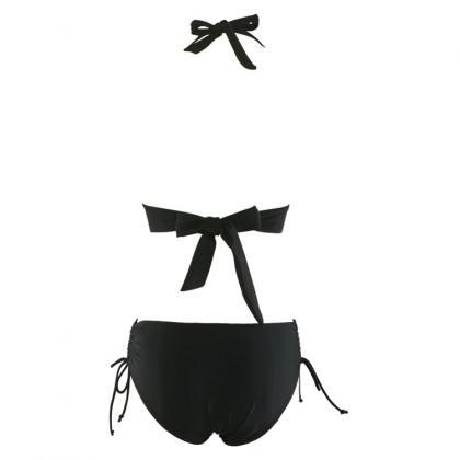 Halter Neck Bra And Solid Black Panty Bikini