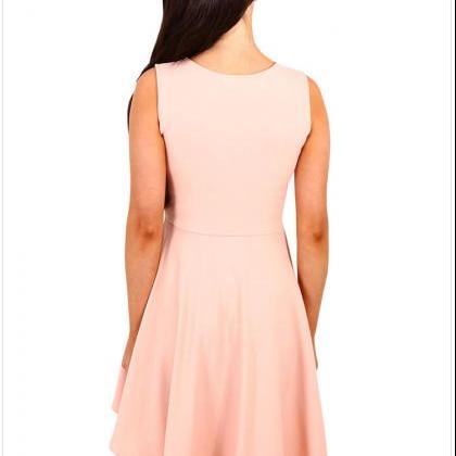 Fashion Round Neck Sleeveless Skater Dress - Pink
