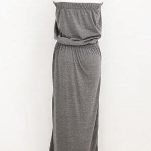 Casual Solid Color Cotton Maxi Dress With Elastic..