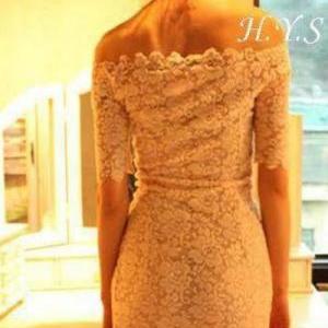 White Off-shoulder Lace Slip Short Dress With..