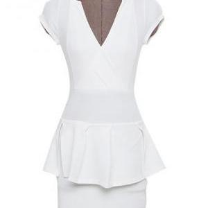 Work Essential Cap Sleeve Cotton Peplum Dress -..