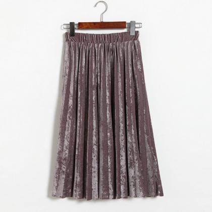 Women Midi High Waist Pleated Skirt..