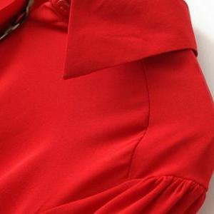 T High Low Hem Chiffon Blouse For Lady - Red