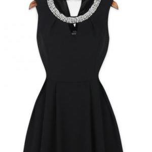 Fashion O Neck Tank Sleeveless Waist Mini Dress -..