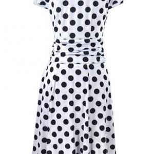 Adorable Chiffon High Waist Polka Dots Dress -..