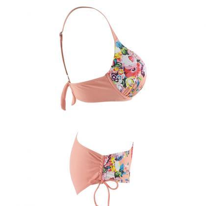 Plus Size Swimwear Print Floral High Waisted..