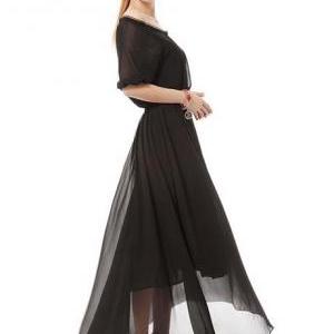 Dual Use Half Sleeve Black Chiffon Maxi Dress