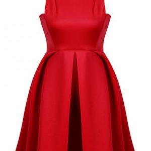 Elegant Solid Sleeveless Pleated Dress For Woman -..