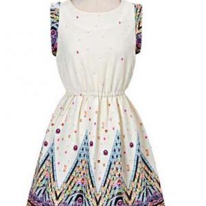 Star Style Round Neck Chiffon Dress For Summer