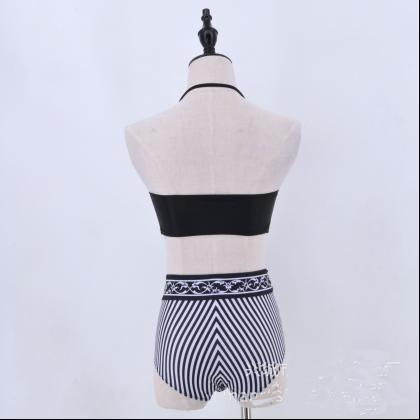 Style Striped High Waist Strap Swimsuit Bikini