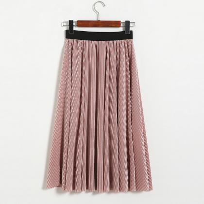 Women Stripe High Waist Pleated Skirt