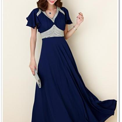 Luxury Designer Evening Party Dress - Dark Blue