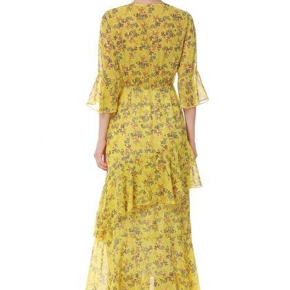 Designer Yellow Chiffon Long Dress