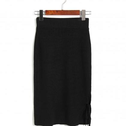 Simple Solid Knitted Bandage High Waist Sexy..