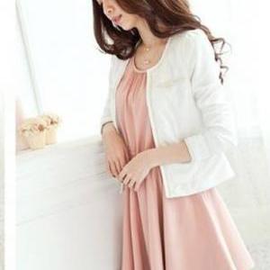 Charming Round Neck Skater Dress For Woman - Pink
