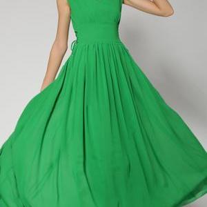Elegant V Neck Sleeveless High Waist Dress - Green