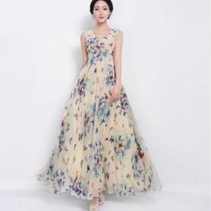 Designer Butterfly Floral Maxi Dress 8102