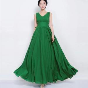 Beautiful Designer Green Chiffon Maxi Dress