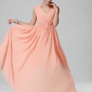 Charming Double V Neck Coral Maxi Dress With..