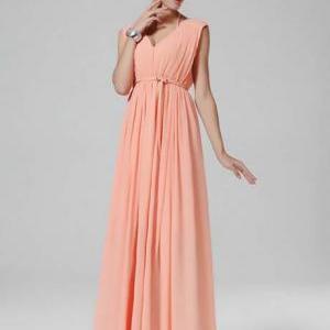 Charming Double V Neck Coral Maxi Dress With..