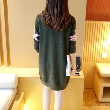 Cute Star Loose Pullover Sweater Dress - Army..