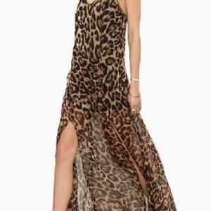 Sexy Leopard Strap Design Open Back Ankle Length..