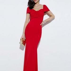 Sexy And Elegant Off Shoulder Red Mermaid Dress..