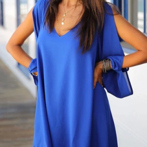 Sexy V Neck Woman Chiffon Dress - Blue